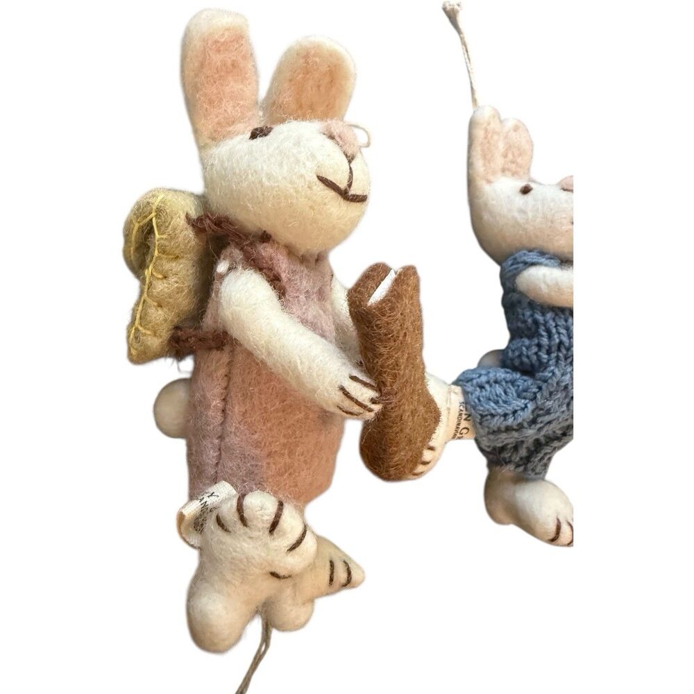 4 Gry & Sif Denmark Felted Wool White Bunny Rabbits Handmade Ornaments Rare HTF - Picture 11 of 16